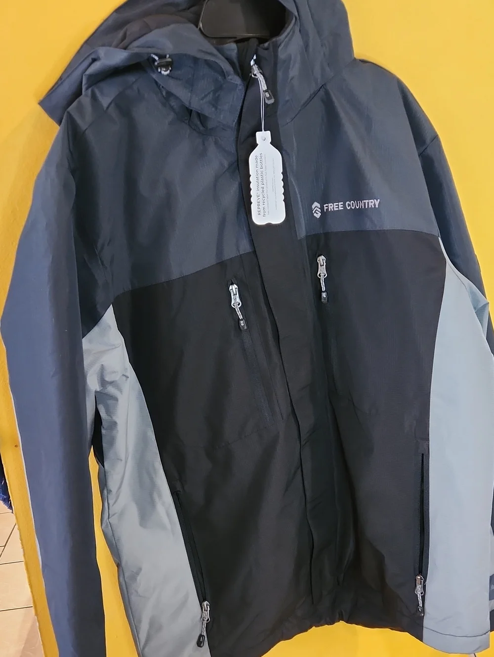 Free Country Men's Colorblock Hooded Shell Jacket - Black, Gray, Charcoal